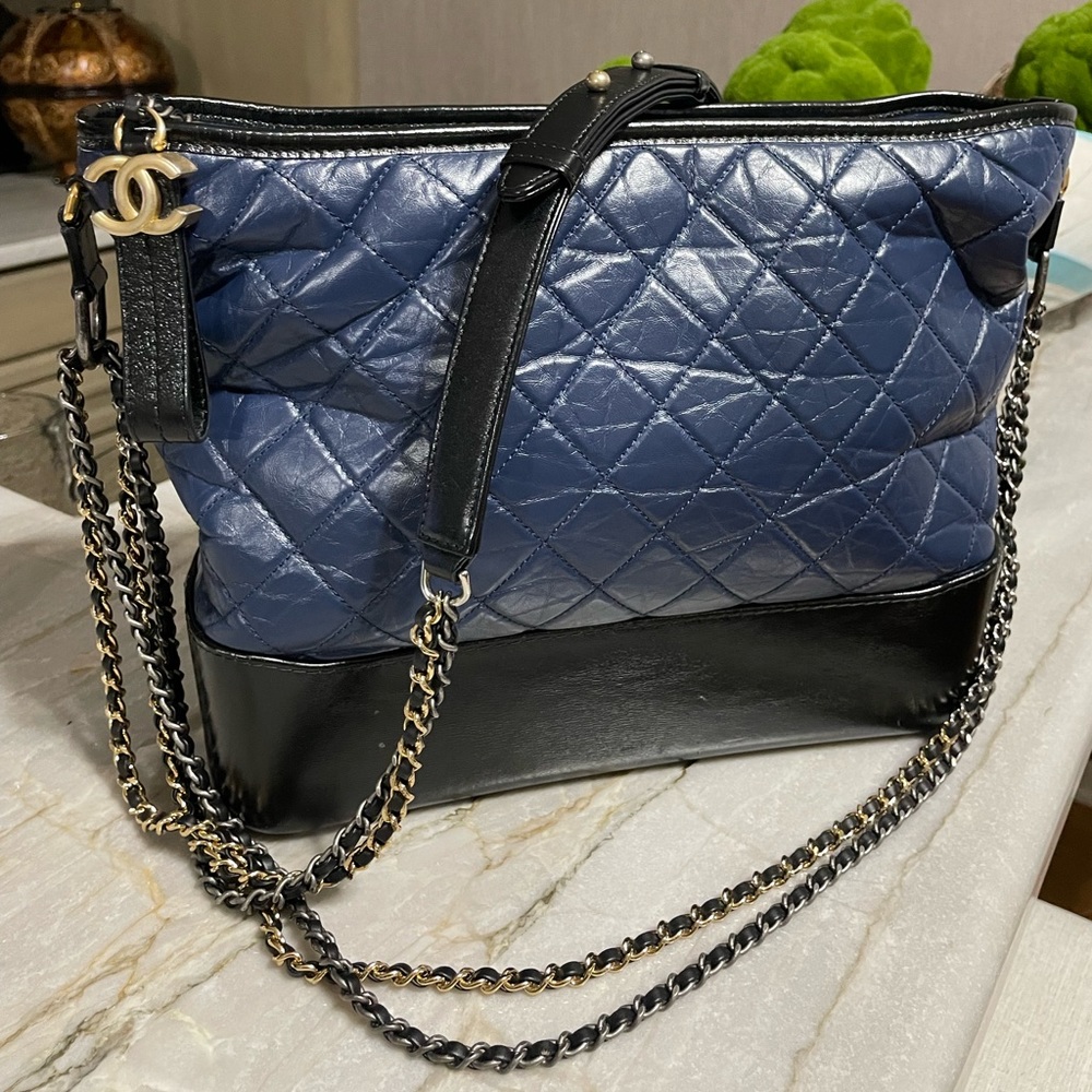 CHANEL GABRIELLE MEDIUM BAG BLUE BLACK TWO TONE